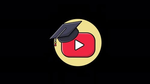 Spielknopf mit Abschlussmütze. Animationsvideo zum Youtube-Tutorial — transparent