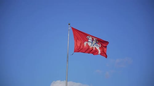 Steady shot of Lithuanian state flag in the wind