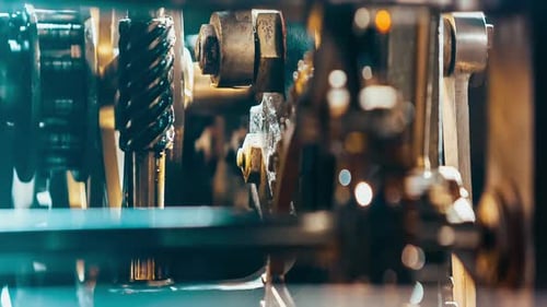 Metal Pieces And Gears Moving In A Clock Tower
