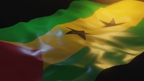 Flagge von São Tomé und Príncipe mit stimmungsvoller, warmer Beleuchtung