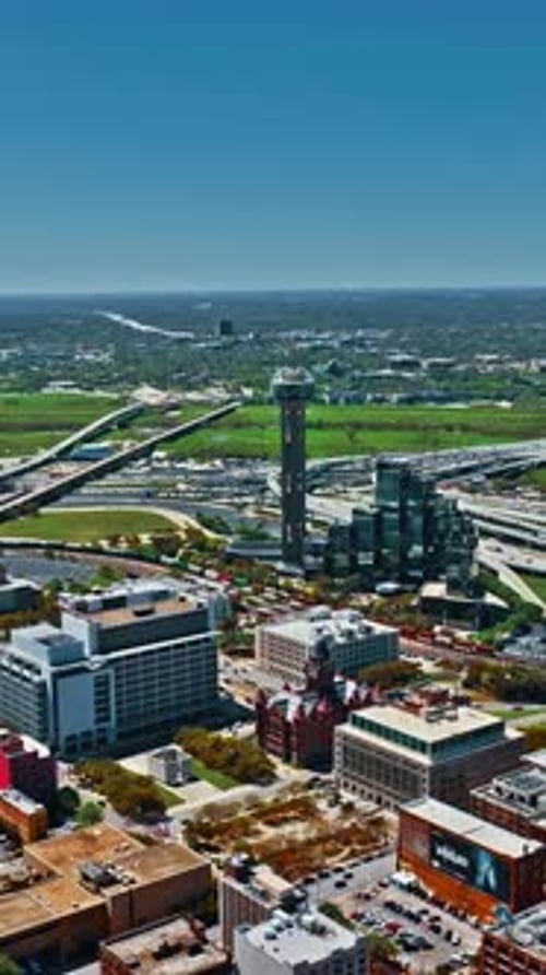 Bird's eye view of Dallas showcasing urban development and highways