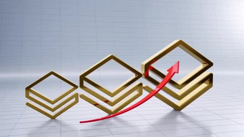 Rising Stratis Symbols with Upward Red Arrow