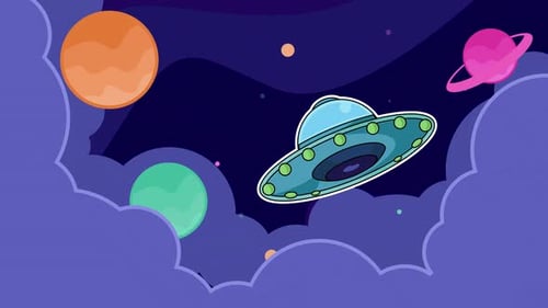 UFO in outer space cartoon animation background video