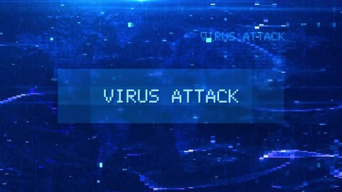 Virus Attack Digital Text Animation over Futuristic World Map and HUD Effects