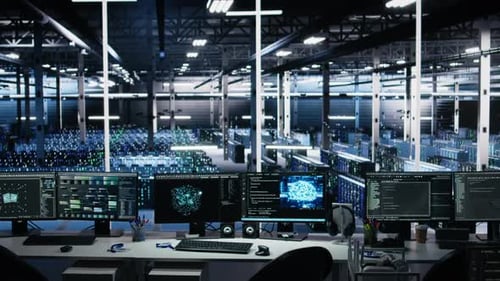 Data Center Computer Systems on Desk Controlling Network Resources Through AI