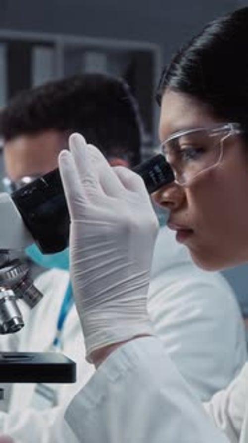 Scientists Working with Microscopes in Modern Lab
