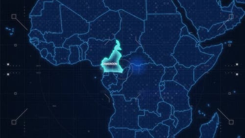 Futuristic Digital Map Zoom to Country with HUD Elements