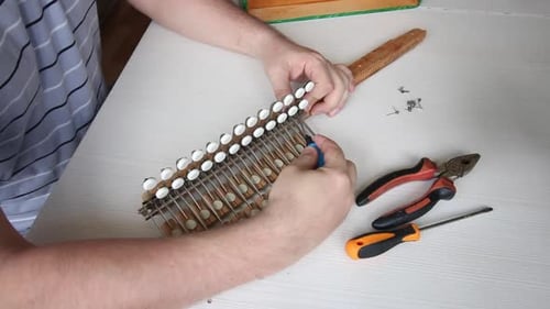 Man Reparing Musical Instrument