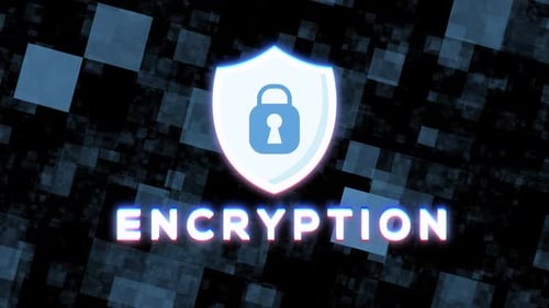 Digital Security Shield with Animated Glitch Encryption Text