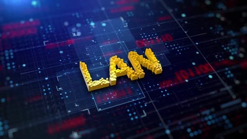 Futuristic LAN Network Word on Digital Technology Background