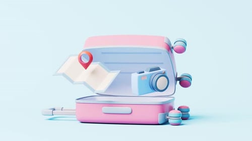 Loop animation of cartoon style luggage with travel theme