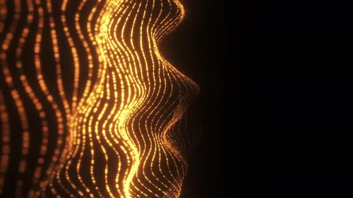 Abstract golden particle waves flowing softly across a dark background loop