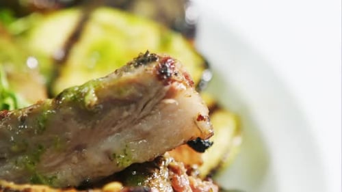 Close Up of Grilled Meat and Vegetables