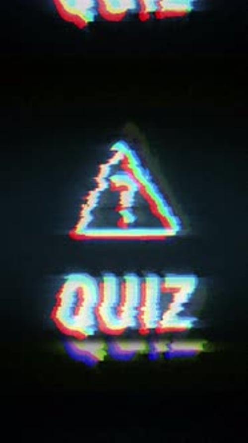 Quiz question mark symbol on analog screen modern glitch vertical
