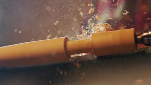 Wooden Form Being Crafted on Lathe Machine