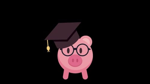 piggy bank with graduation cap education scholarship alpha channel animation