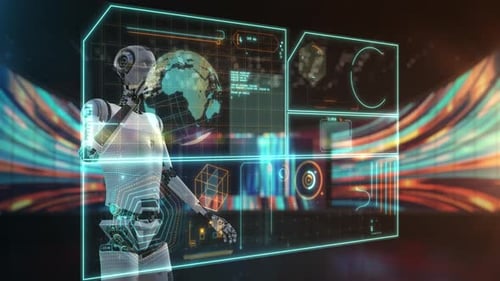 Robot Pressing Start Button Beginning Artificial Intelligence Process