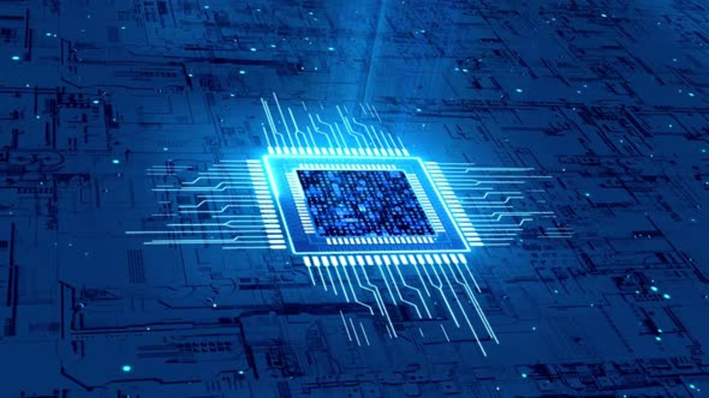 Futuristic CPU Processor with Glowing Digital Data Stream, Backgrounds ...