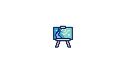 Flat Design Animated Icon of an Easel with Abstract Painting