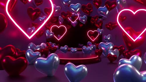 Glowing Neon and Shiny Hearts Celebration Scene