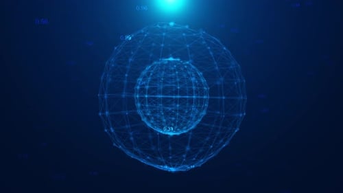 Rotating Wireframe Spheres with Floating Data in Blue