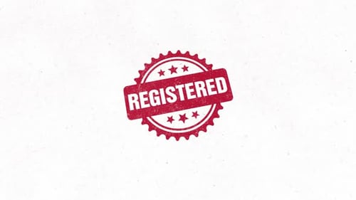 Rubber Stamp REGISTERED Text Reveal Animation