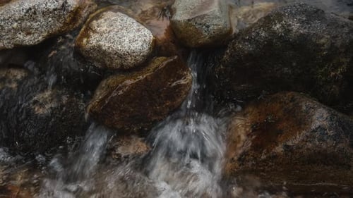 Clear mountain stream water flowing over rocks