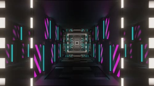 Cyan And Pink And White Blazing Neon Light Mirror Tunnel Background Vj Loop In 4K