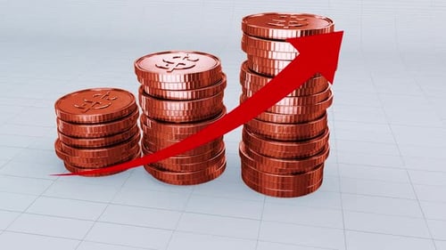 A Pile Of Usd Copper Coins With Prices Growing Up