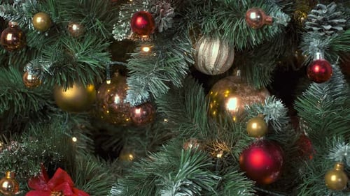 Christmas Tree Decorated with Baubles and Twinkling Lights