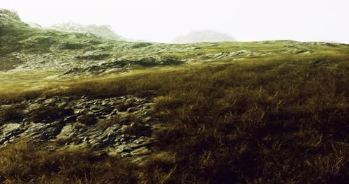 Vast Grassy Terrain with Rocky Landscape and Distant Mountains During Daylight