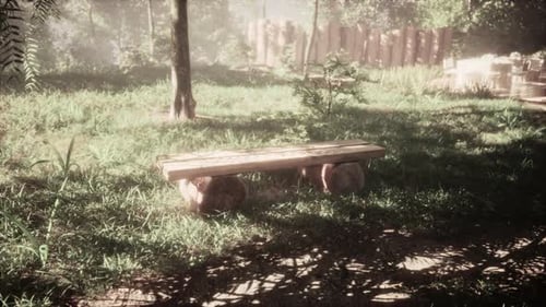 Empty Wooden Benchs in the Old City Park