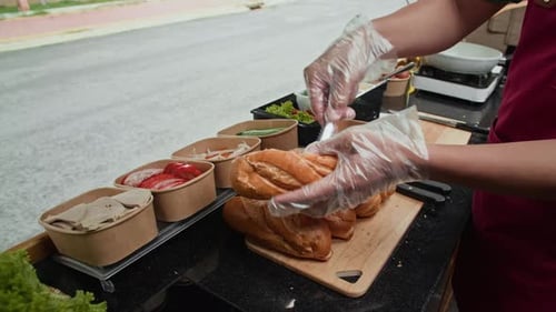 Sandwich Ingredients Prepared by Street Vendor