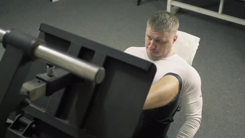 Bodybuilder Trains in the Gym