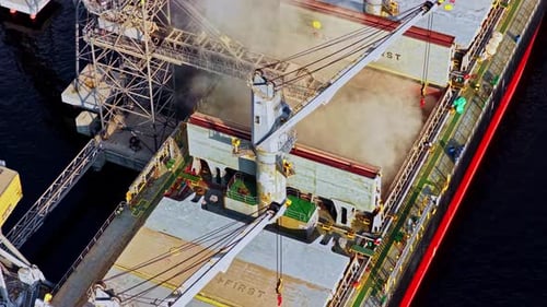 Aerial View of Grain Loading onto Cargo Ship