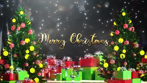 Festive Merry Christmas Animation with Sparkling Trees and Gifts