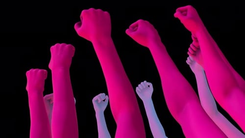 3D Neon Fists Raising Animation Loop