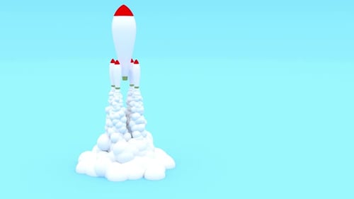Start Lunch Rocket im 3D-Stil auf blauer Rückseite