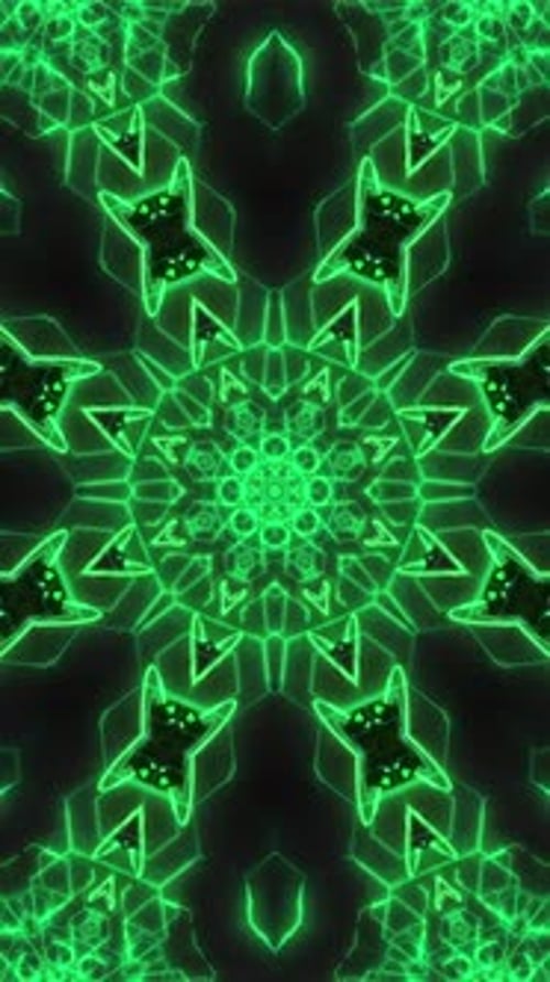 Green Neon Geometric Kaleidoscopic Seamless Loop Background