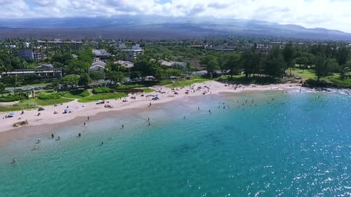 Paradise gateway for summer vacation on Hawaii with sandy beaches washed by blue sea, quiet resorts