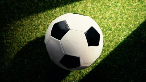Soccer Ball on Green Grass Spinning