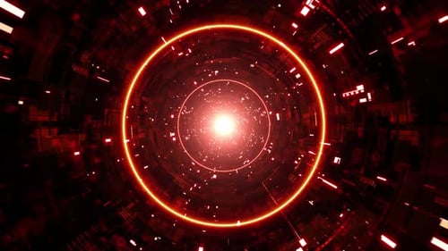 Rotes Kreislicht im Technologiemuster, strukturierte Tunnelschleife