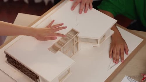 Slow motion home designer and customer review house model design. Variegated