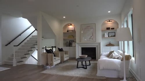 Modern mid century living room with minimal accents.