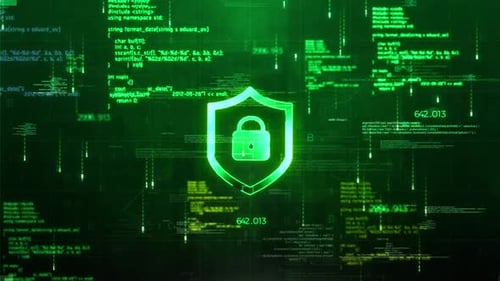 Digital Security Shield with Futuristic Code Animation