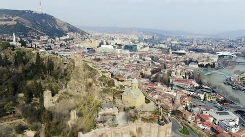 Aerial View of Tbilisi, Georgia with Church