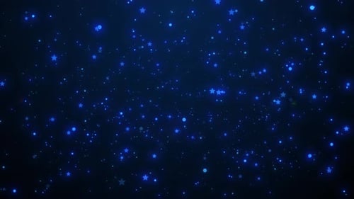 Dynamic Blue Stars And Shimmering Particles Background Loop. Abstract Cosmic Dust And Bokeh Lights