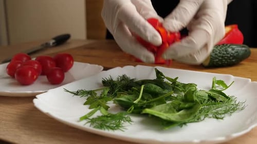 Preparing Fresh Salad with Bell Pepper
