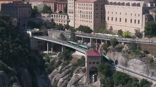 Aerial View of the Benedict Church Abbey of Monserrat From Barcelona Spain