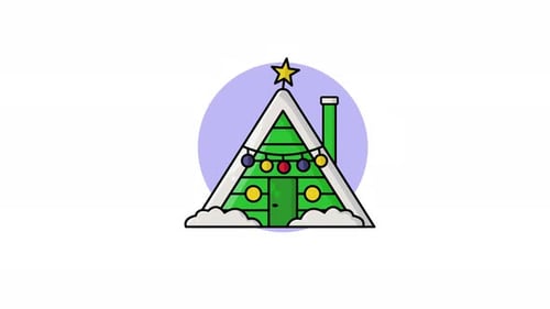 Animated Flat Design Christmas House Icon